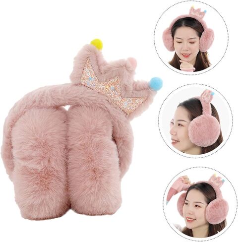 Cabilock Winter Earmuffs Portable Outdoor Ear Warmers Faux Rabbit Fur Thickened Pink Crown Design for Boys Cold Weather Protection Random Color in Saudi Arabia