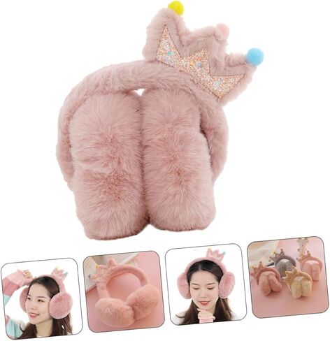 Cabilock Winter Earmuffs Portable Outdoor Ear Warmers Faux Rabbit Fur Thickened Pink Crown Design for Boys Cold Weather Protection Random Color in Saudi Arabia