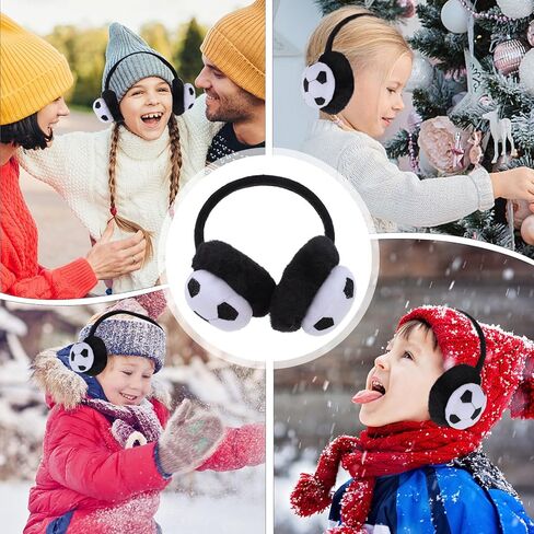 Soccer Earmuffs Winter Warm Plush Ear Covers Black White Soft Protective Ear Warmers for Boys and Cold Weather Outdoor Use in Saudi Arabia