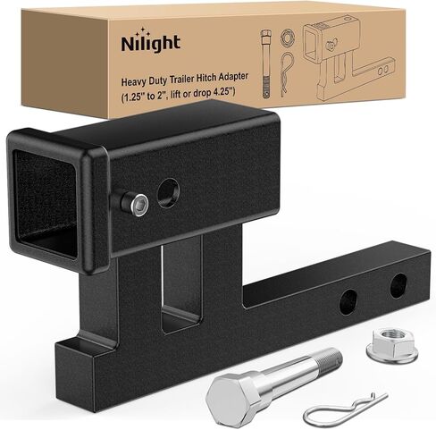 موسع وصلة المقطورة من Nilight يتكيف مع جهاز استقبال 1-1/4 بوصة إلى 2 بوصة، ارتفاع أو قطرة 4-1/4 بوصة مع مشبك صامولة الترباس 350 رطل TW قابل للتعديل يمتد 7.5 بوصة و9.5 بوصة طول مطلي بمسحوق أسود غير لامع in Kuwait