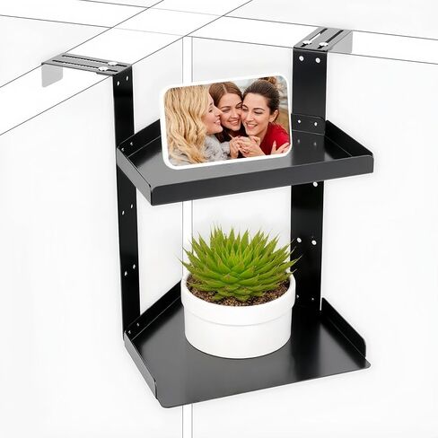 Office Cubicle Shelf Storage Organizer Accessories Height Adjustable Cubicle Corner Shelf with Hooks (Black, Double Layer) in Saudi Arabia