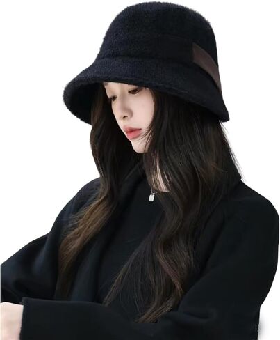 Women's Winter Thickened Fisherman's Hat 1920s Vintage Elegant Cloche Hat Fashionable Wide-Brimmed Warm Hat in Saudi Arabia