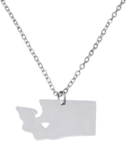 Art Attack Stainless Steel I Love Washington Necklace, Evergreen State Heart Map Pendant (Silver) in Saudi Arabia
