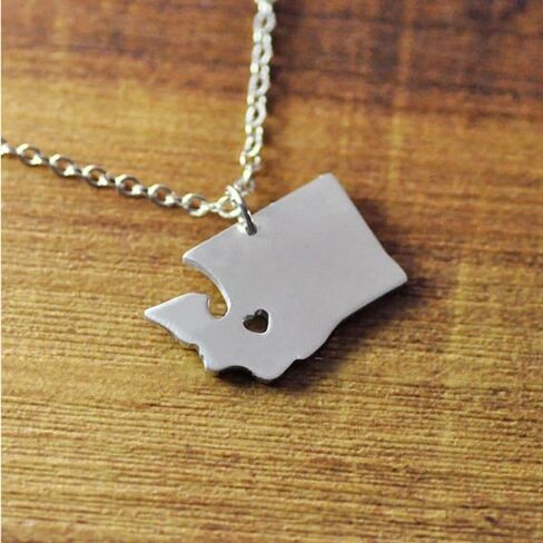Art Attack Stainless Steel I Love Washington Necklace, Evergreen State Heart Map Pendant (Silver) in Saudi Arabia
