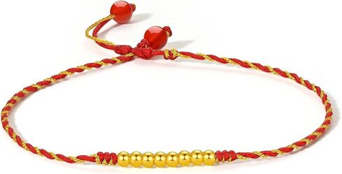 24K Gold Anklet Beaded Anklet Bracelet Adjustable Chain Waterproof Dainty Beads Charm Garnet Red Link Natural Gemstone Layered Braided Rope Healing Jewelry Lucky Protection Charms Solid Gold Gifts in Saudi Arabia