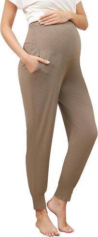 Maternity Pants for Women Bamboo Viscose Over The Belly Joggers with Pockets Soft Pregnancy Lounge Bottom S-XXL in Saudi Arabia