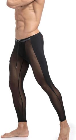 Men's Compression Leggings Pants Elastic Mesh Transparent Sheer Tight Seven-Point Pant Sports Sweatpants in Saudi Arabia