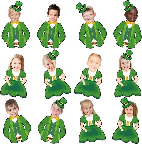 50 Set St. Patrick’s Day Leprechaun Photo Cutouts, Double-Sided Cardstock, 25pcs Dress Cutouts 25pcs Jacket, Classroom Bulletin Board Door Decorations Party Supplies in Kuwait