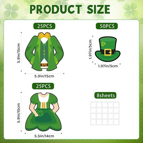 50 Set St. Patrick’s Day Leprechaun Photo Cutouts, Double-Sided Cardstock, 25pcs Dress Cutouts 25pcs Jacket, Classroom Bulletin Board Door Decorations Party Supplies in Kuwait