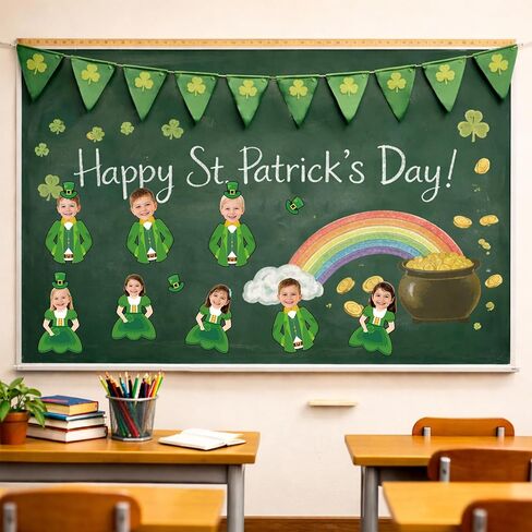 50 Set St. Patrick’s Day Leprechaun Photo Cutouts, Double-Sided Cardstock, 25pcs Dress Cutouts 25pcs Jacket, Classroom Bulletin Board Door Decorations Party Supplies in Kuwait