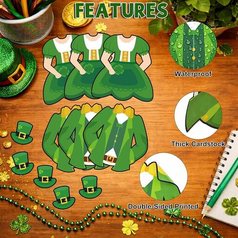 50 Set St. Patrick’s Day Leprechaun Photo Cutouts, Double-Sided Cardstock, 25pcs Dress Cutouts 25pcs Jacket, Classroom Bulletin Board Door Decorations Party Supplies in Kuwait