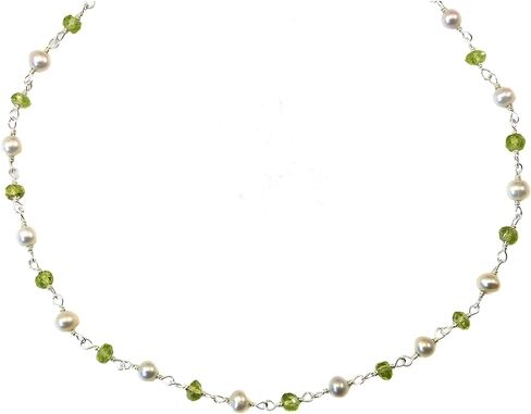 Spyglass Designs Sterling And Silvertone Peridot White Freshwater Cultured Pearl Necklace Beaded Chain Link (3.0-3.5mm), 18" in Saudi Arabia