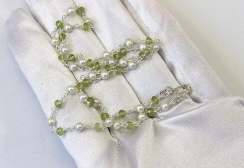 Spyglass Designs Sterling And Silvertone Peridot White Freshwater Cultured Pearl Necklace Beaded Chain Link (3.0-3.5mm), 18" in Saudi Arabia