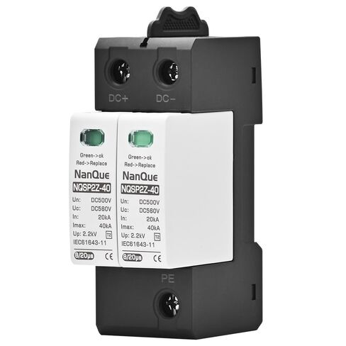 DC SPD Surge Protector for 100V-1000V PV Systems, 2-Pole 40kA T2 Level, Replaceable Module, Solar Panel Lightning Protection, Overvoltage Protection (250V) in Saudi Arabia
