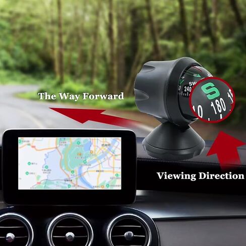 بوصلة سيارة مثبتة على لوحة القيادة، بوصلة كروية ABS بزاوية قابلة للتعديل، اتجاه محمول، ملاحة للسيارة، إكسسوارات داخلية للسيارة للرجال والنساء باللون الأسود in Kuwait