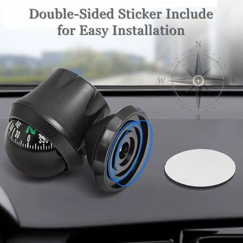 بوصلة سيارة مثبتة على لوحة القيادة، بوصلة كروية ABS بزاوية قابلة للتعديل، اتجاه محمول، ملاحة للسيارة، إكسسوارات داخلية للسيارة للرجال والنساء باللون الأسود in Kuwait
