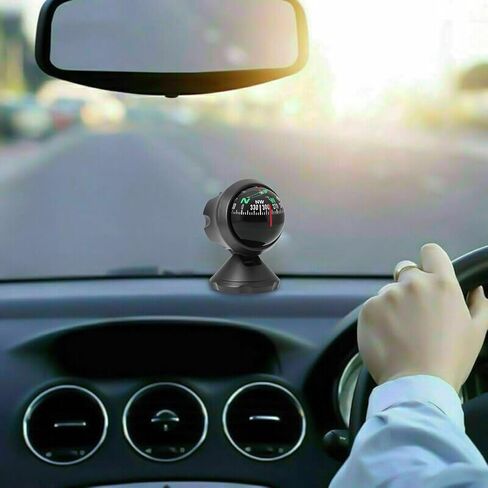 بوصلة سيارة مثبتة على لوحة القيادة، بوصلة كروية ABS بزاوية قابلة للتعديل، اتجاه محمول، ملاحة للسيارة، إكسسوارات داخلية للسيارة للرجال والنساء باللون الأسود in Kuwait