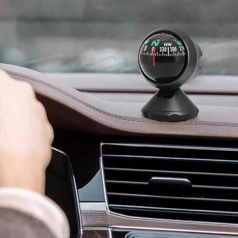 بوصلة سيارة مثبتة على لوحة القيادة، بوصلة كروية ABS بزاوية قابلة للتعديل، اتجاه محمول، ملاحة للسيارة، إكسسوارات داخلية للسيارة للرجال والنساء باللون الأسود in Kuwait