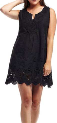 LA CERA Women’s Sleeveless Cotton Eyelet Chemise with Embroidered Neckline and Scalloped Hem – Lightweight Summer Dress in Saudi Arabia