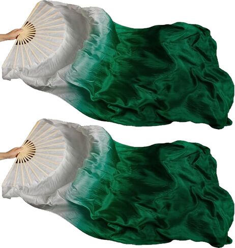 1 زوج (يسار + يمين) مراوح الحجاب من الحرير الصناعي للرقص الشرقي متدرج اللون من الخيزران بإطار قابل للطي لمشجعي الرقص الحجاب الأداء in Saudi Arabia