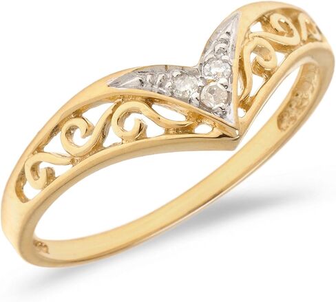 10K Yellow Gold Filigree Band Diamond Chevron Ring in Saudi Arabia