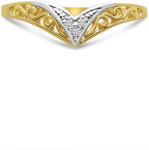 10K Yellow Gold Filigree Band Diamond Chevron Ring in Saudi Arabia