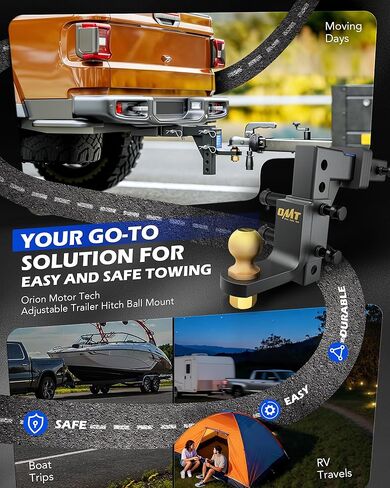 Orion Motor Tech Trailer Hitch Ball Mount، وصلة سحب قابلة للتعديل لجهاز استقبال 2 بوصة مع كرة 2 بوصة قطرة 9-1/2 بوصة ارتفاع 8-1/4 بوصة سعة 8000 رطل، وصلة قطرة شديدة التحمل مع 3 دبابيس وصلة قفل لقارب الشاحنة in Kuwait