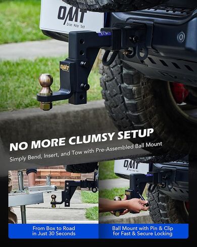 Orion Motor Tech Trailer Hitch Ball Mount، وصلة سحب قابلة للتعديل لجهاز استقبال 2 بوصة مع كرة 2 بوصة قطرة 9-1/2 بوصة ارتفاع 8-1/4 بوصة سعة 8000 رطل، وصلة قطرة شديدة التحمل مع 3 دبابيس وصلة قفل لقارب الشاحنة in Kuwait