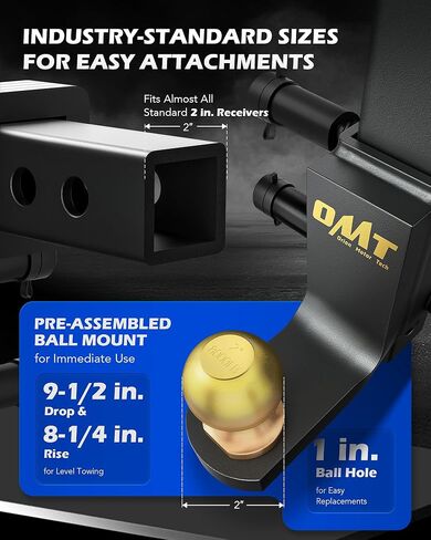 Orion Motor Tech Trailer Hitch Ball Mount، وصلة سحب قابلة للتعديل لجهاز استقبال 2 بوصة مع كرة 2 بوصة قطرة 9-1/2 بوصة ارتفاع 8-1/4 بوصة سعة 8000 رطل، وصلة قطرة شديدة التحمل مع 3 دبابيس وصلة قفل لقارب الشاحنة in Kuwait