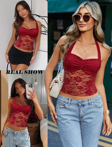 Avidlove Lace Tops for Women Sexy Going Out Tops Cute Halter Classy Tank Concert Outfits Y2K Top in Saudi Arabia