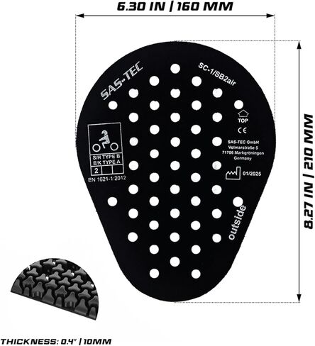 SAS-TEC SC-1/SB2air CE المستوى 2 حشوات حماية المفاصل (زوج) - وسادات درع مرنة لزجة رفيعة لسترات الدراجات النارية، معدات ADV، موتوكروس والاستخدامات الرياضية المتعددة | الكتف أو الكوع أو الركبة أو الورك | جودريفز™ in Saudi Arabia