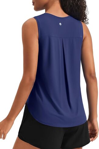 PINSPARK Women's Workout Tank Tops Back Pleat Loose Fit Sleeveless Yoga Athletic Shirts Soft UPF 50+ Cooling Running Gym Tops in Saudi Arabia