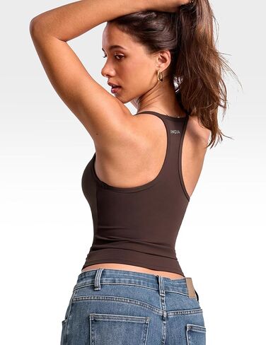 المرأة منخفضة سكوب الرقبة Racerback تانك الأعلى تجريب اليوغا بيلاتيس بروتيل المدمج في الصدرية المجهزة قميص بدون أكمام in Kuwait