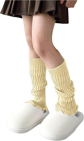 Girls Leg Warmers Y2K Knitted Ribbed Cotton Ruffled Long Socks Fall Fashion Cute Soft Harajuku Boots Ankle Warmers in Saudi Arabia