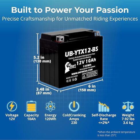 12V 10Ah YTX12-BS Replacement for Honda Recon 250 Battery - Compatible with Honda TRX250 Battery TRX 250 Fourtrax - 12 Volt 10 Amp ATV Batteries AGM SLA in Saudi Arabia