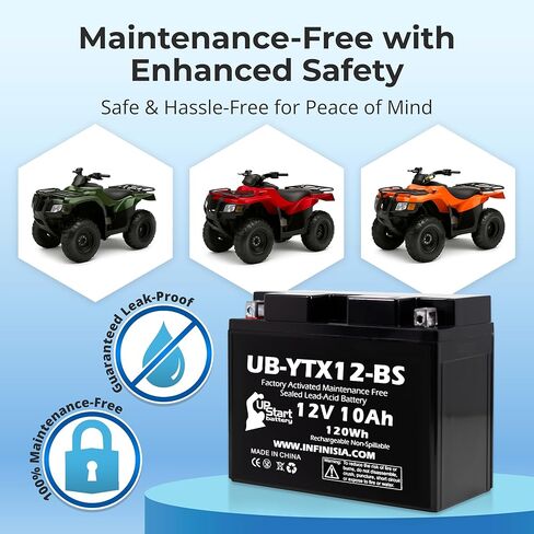 12V 10Ah YTX12-BS Replacement for Honda Recon 250 Battery - Compatible with Honda TRX250 Battery TRX 250 Fourtrax - 12 Volt 10 Amp ATV Batteries AGM SLA in Saudi Arabia