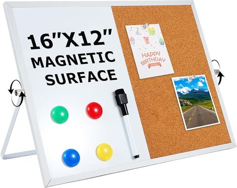 لوحة الفلين واللوحة البيضاء المغناطيسية 2 في 1 كومبو، لوحة إعلانات مقاس 16 بوصة × 12 بوصة مع إطار من الألومنيوم ولوحة المسح الجاف ولوحة الفلين للجدار/المكتب ولوحة رسائل للمكتب المنزلي والمطبخ in Kuwait