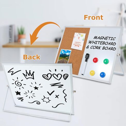لوحة الفلين واللوحة البيضاء المغناطيسية 2 في 1 كومبو، لوحة إعلانات مقاس 16 بوصة × 12 بوصة مع إطار من الألومنيوم ولوحة المسح الجاف ولوحة الفلين للجدار/المكتب ولوحة رسائل للمكتب المنزلي والمطبخ in Kuwait