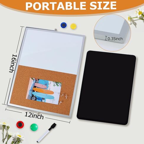 لوحة الفلين واللوحة البيضاء المغناطيسية 2 في 1 كومبو، لوحة إعلانات مقاس 16 بوصة × 12 بوصة مع إطار من الألومنيوم ولوحة المسح الجاف ولوحة الفلين للجدار/المكتب ولوحة رسائل للمكتب المنزلي والمطبخ in Kuwait