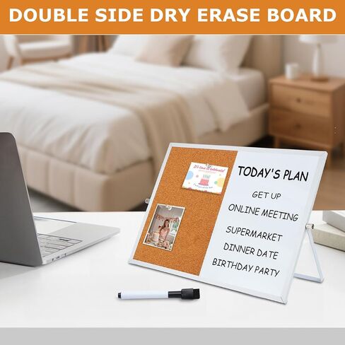 لوحة الفلين واللوحة البيضاء المغناطيسية 2 في 1 كومبو، لوحة إعلانات مقاس 16 بوصة × 12 بوصة مع إطار من الألومنيوم ولوحة المسح الجاف ولوحة الفلين للجدار/المكتب ولوحة رسائل للمكتب المنزلي والمطبخ in Kuwait