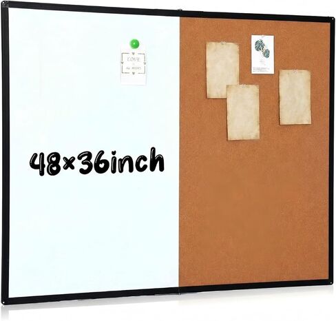 Maitys 48x36 Inch Magnetic Whiteboard and Cork Bulletin Board Combo, Foldable Wall Mounted Half Dry Erase and Cork Combination Board with Black Frame for Office, Classroom, Conference Room in Saudi Arabia