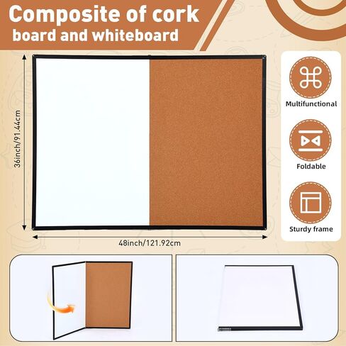 Maitys 48x36 Inch Magnetic Whiteboard and Cork Bulletin Board Combo, Foldable Wall Mounted Half Dry Erase and Cork Combination Board with Black Frame for Office, Classroom, Conference Room in Saudi Arabia