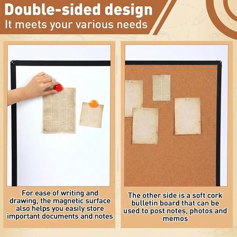 Maitys 48x36 Inch Magnetic Whiteboard and Cork Bulletin Board Combo, Foldable Wall Mounted Half Dry Erase and Cork Combination Board with Black Frame for Office, Classroom, Conference Room in Saudi Arabia