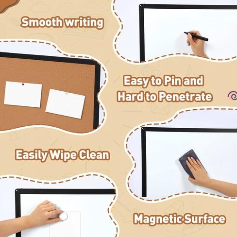 Maitys 48x36 Inch Magnetic Whiteboard and Cork Bulletin Board Combo, Foldable Wall Mounted Half Dry Erase and Cork Combination Board with Black Frame for Office, Classroom, Conference Room in Saudi Arabia