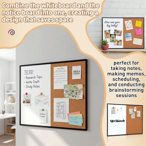 Maitys 48x36 Inch Magnetic Whiteboard and Cork Bulletin Board Combo, Foldable Wall Mounted Half Dry Erase and Cork Combination Board with Black Frame for Office, Classroom, Conference Room in Saudi Arabia