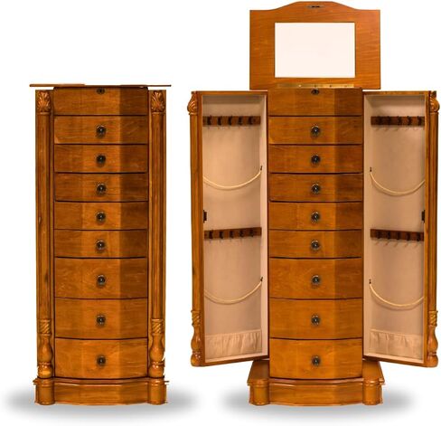 Hives & Honey Henry Standing Locking Jewelry Armoire with Mirror, 8-Drawer Jewelry Storage Cabinet with Necklace Hooks & Ring Storage in Saudi Arabia