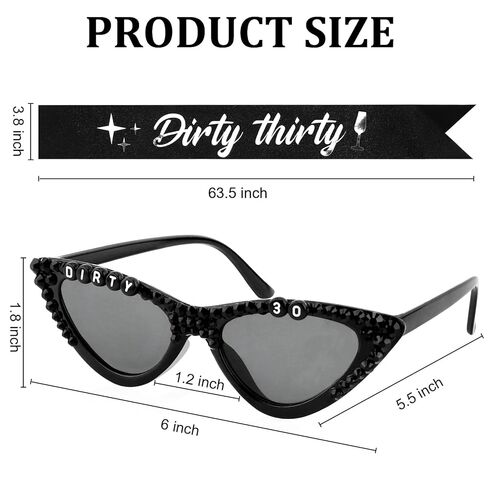 Chanaco Dirty 30 Birthday Sash and Sungllasses for Women 30th Birthday decorations for Her Rip to My 20s Set Black Glitter Sash Gift Outfit for Party Decoration in Saudi Arabia