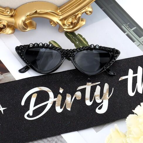 Chanaco Dirty 30 Birthday Sash and Sungllasses for Women 30th Birthday decorations for Her Rip to My 20s Set Black Glitter Sash Gift Outfit for Party Decoration in Saudi Arabia