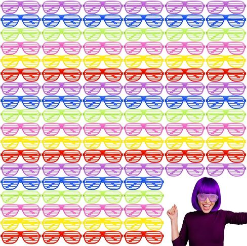 Baderke 150 Pack Plastic Shutter Shades Glasses Bulk, 80's Style Slotted Shutter Shade Neon Color for Party Birthday Favors(Purple,Orange,Pink,Yellow,Green,Sky Blue) in Saudi Arabia