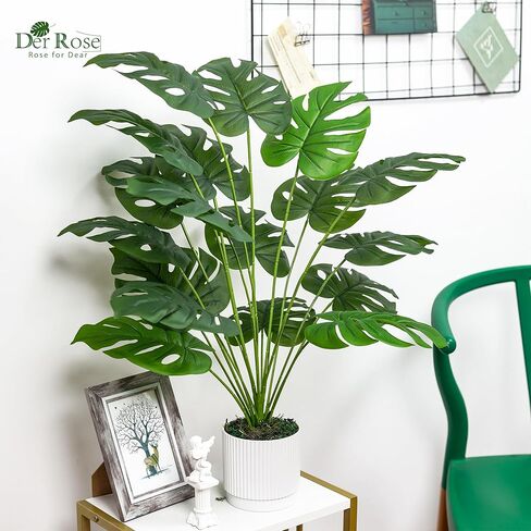Der Rose 28" Fake Plants Large Artificial Monstera Faux Potted Plants Indoor Tall for Outdoor Living Room House Floor Front Porch Tree Decor in Kuwait